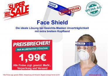 Sonderposten Face Shield mit extra breitem Kopfband / 1 Stück pro Packung